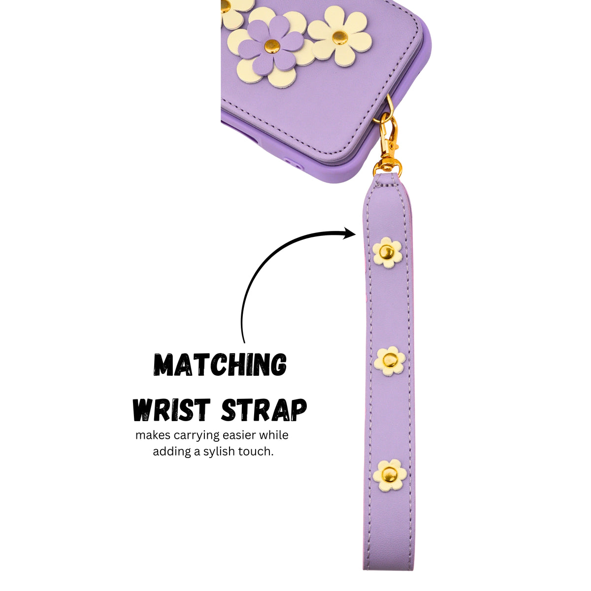 3D Flower Wallet Flip with Card Holder & Detachable Sling Phone Case for iPhone 16 Pro