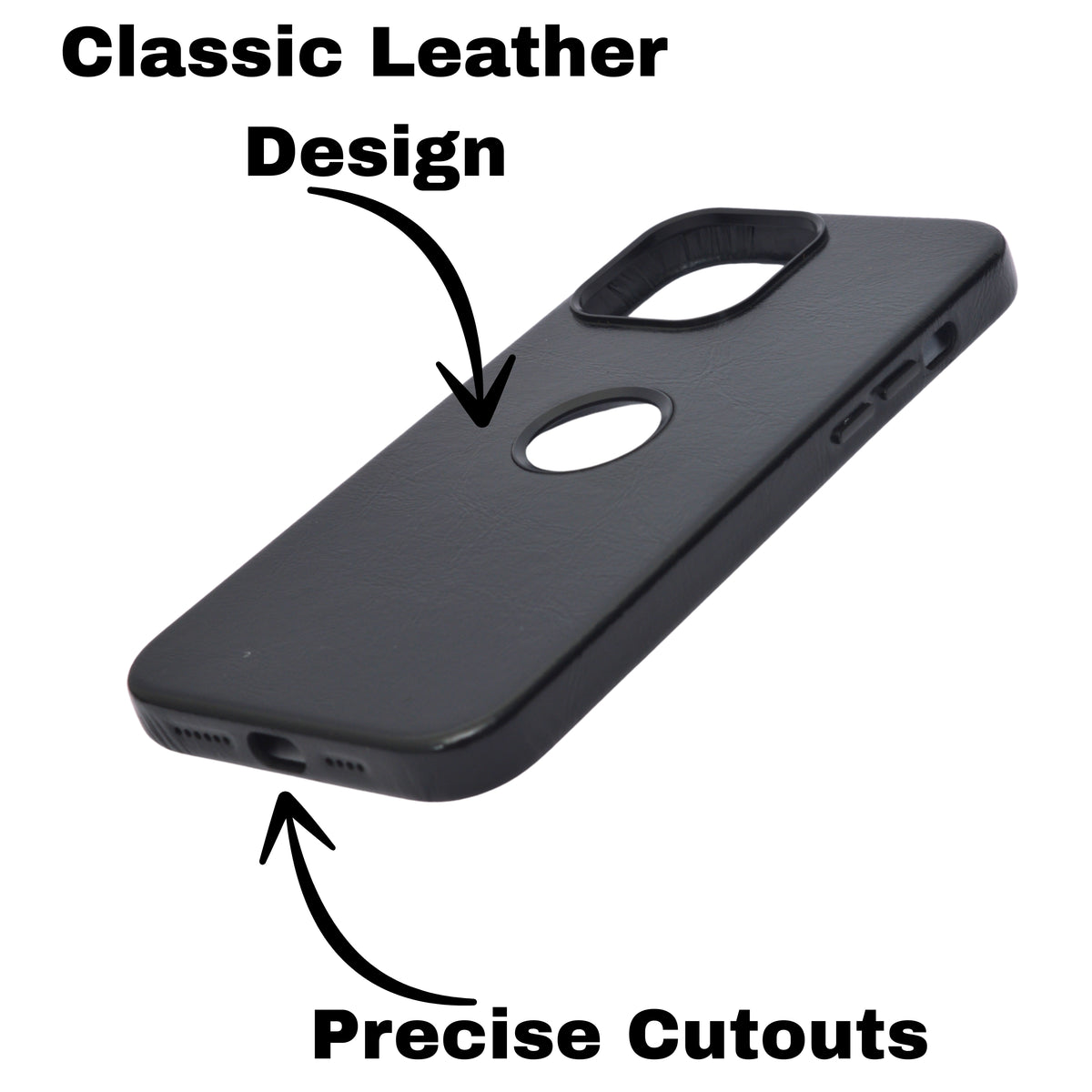 Premium Leather Finish with Metallic Logo Ring Cutout Phone Case for iPhone 13 Pro Max