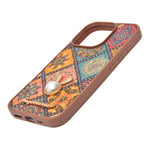Bohemian Ethnic Print Cork Texture with Pearl Detail Phone Case for iPhone 16 Pro