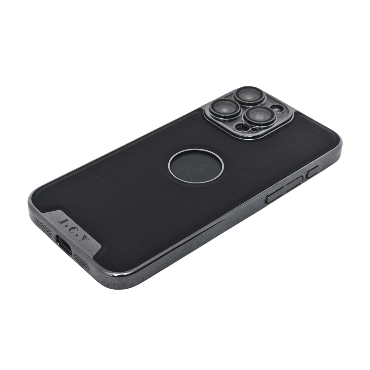 Luxury Vegan Leather with Logo Cutout Phone Case for iPhone 15 Pro Max