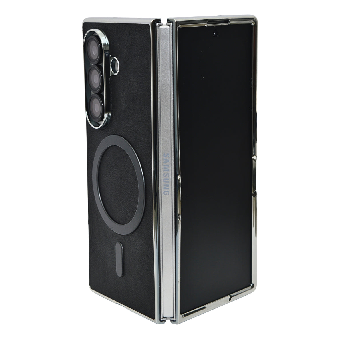 MagSafe Compatible Leather Case for Samsung Galaxy Z Fold 7 – Sleek Magnetic With Side Chrome Back Cover