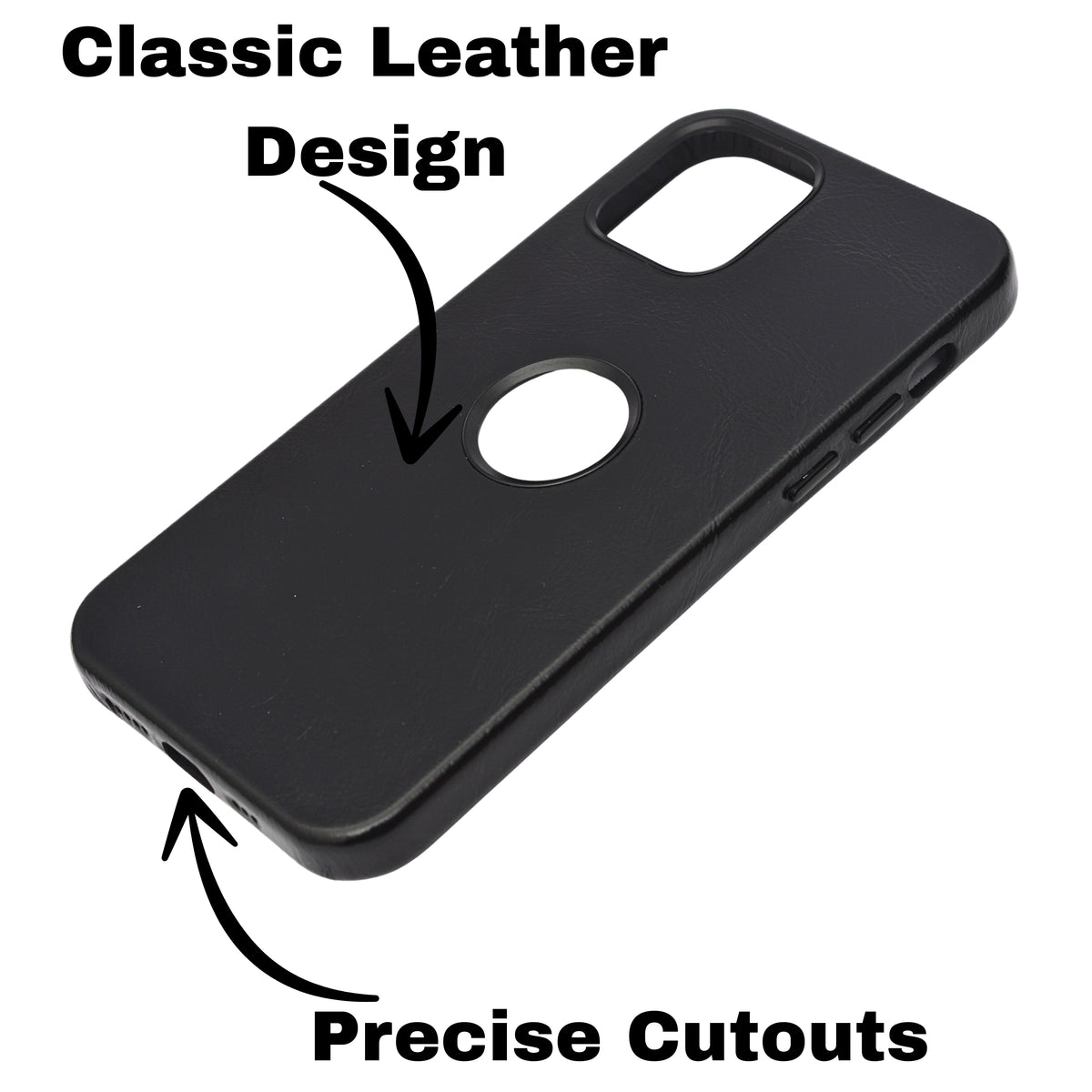 Premium Leather Finish with Metallic Logo Ring Cutout Phone Case for iPhone 12 /12Pro