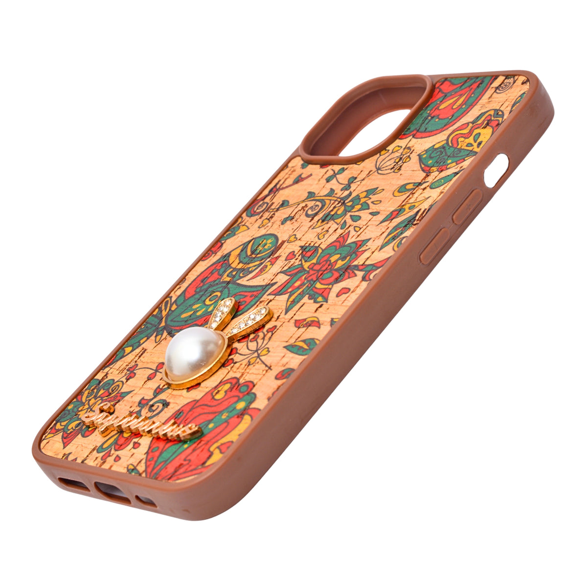 Bohemian Ethnic Print Cork Texture with Pearl Detail Phone Case for iPhone 13 / 14