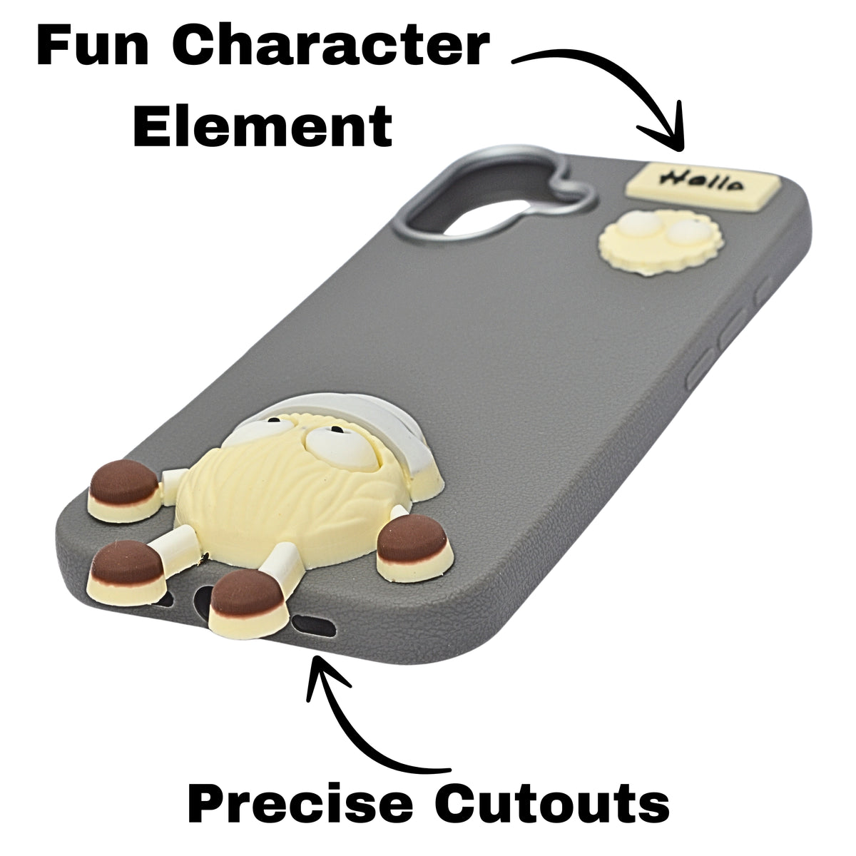 Hello Teddy Cap 3D Cartoon Phone Case For iPhone 16 Plus