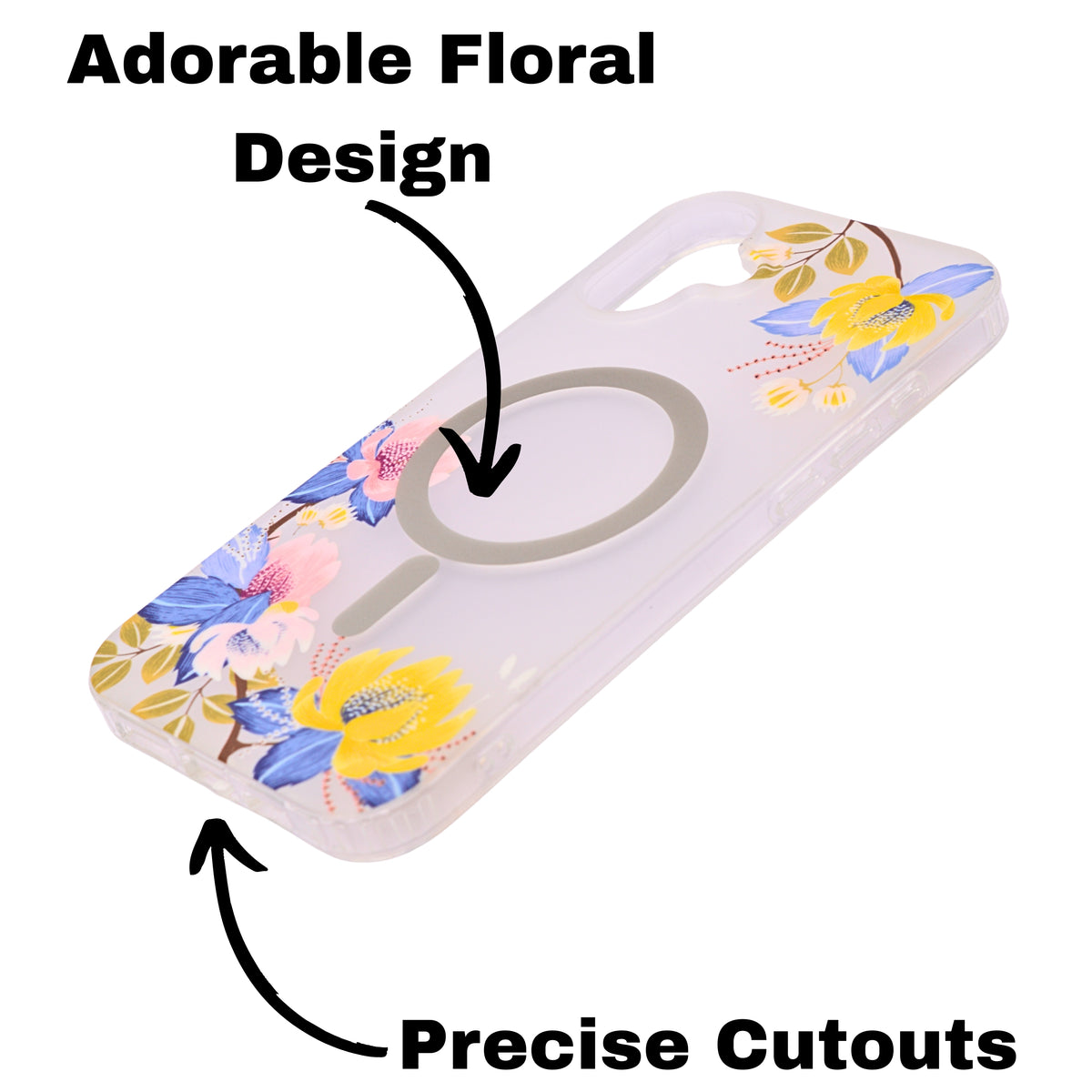 Transparent Floral MagSafe Compatible Phone Case for iPhone 16 Plus