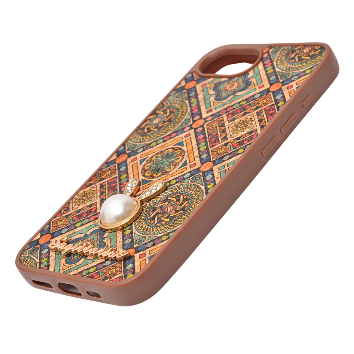 Bohemian Ethnic Print Cork Texture with Pearl Detail Phone Case for iPhone 16e