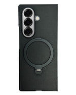 Classic Leather Case with Metal Ring Stand for Samsung Galaxy Z Fold 7 –Kickstand Grip Cover