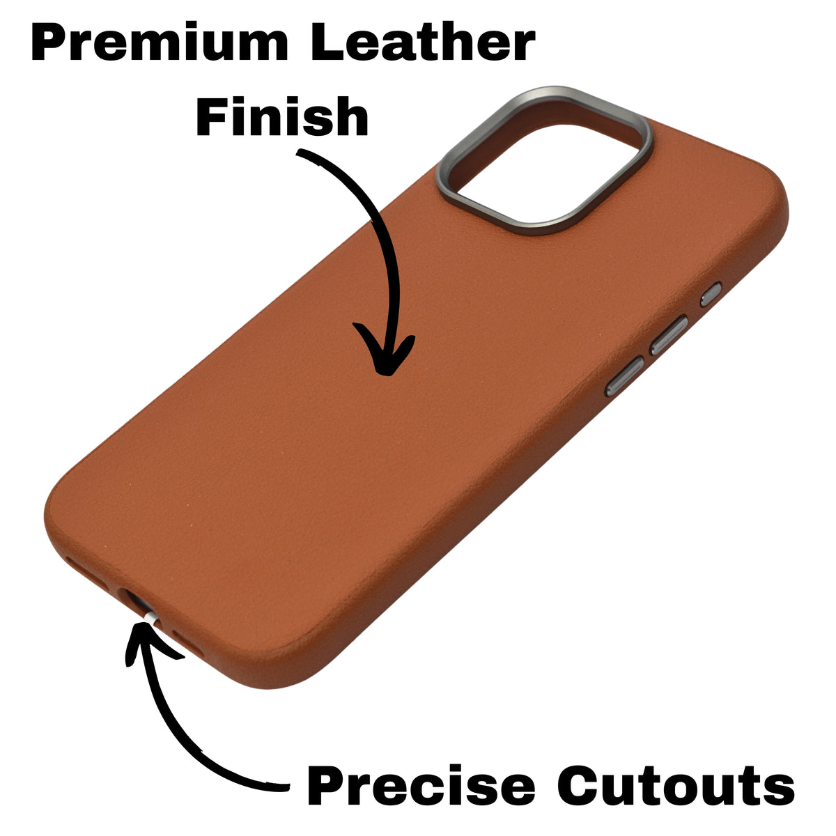 Leather Textured with Metallic Camera Ring for iPhone 16 Pro Max