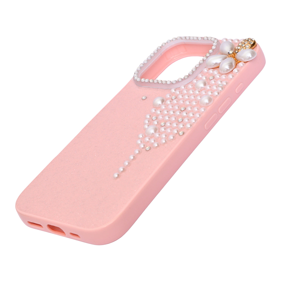Luxury Glitter Finish with 3D Pearl Flower Design Phone Case for iPhone 16 Pro