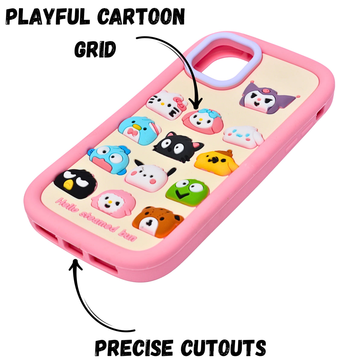 3D Cartoon Hello Steamed Bun Character Design Phone Case For iPhone 12 / 12 Pro