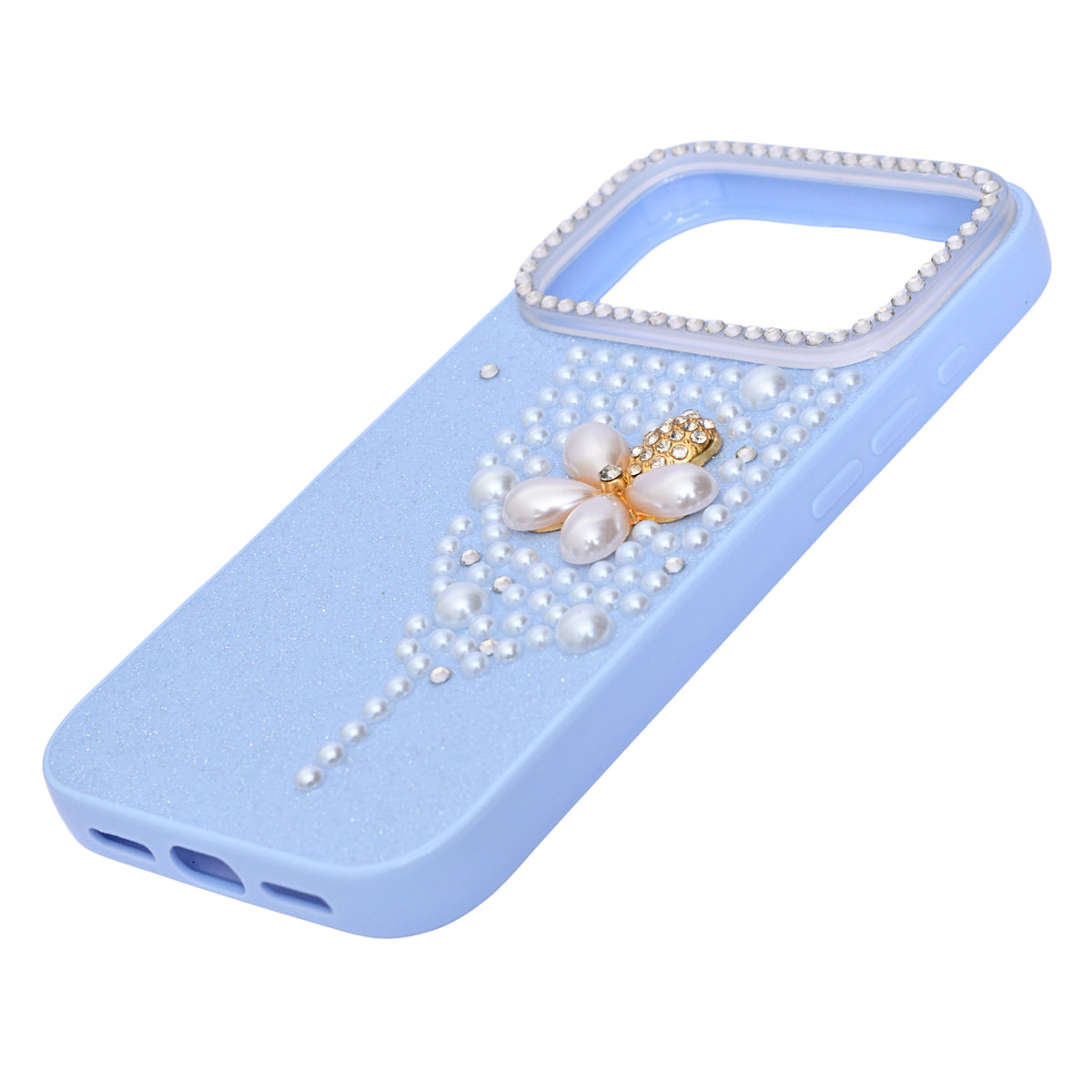 Luxury Glitter Finish with 3D Pearl Flower Design Phone Case for iPhone 17 Pro Max