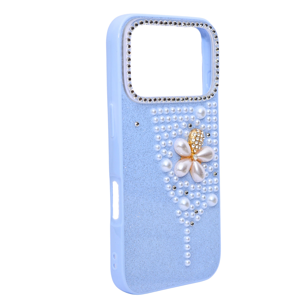 Luxury Glitter Finish with 3D Pearl Flower Design Phone Case for iPhone 17 Pro Max