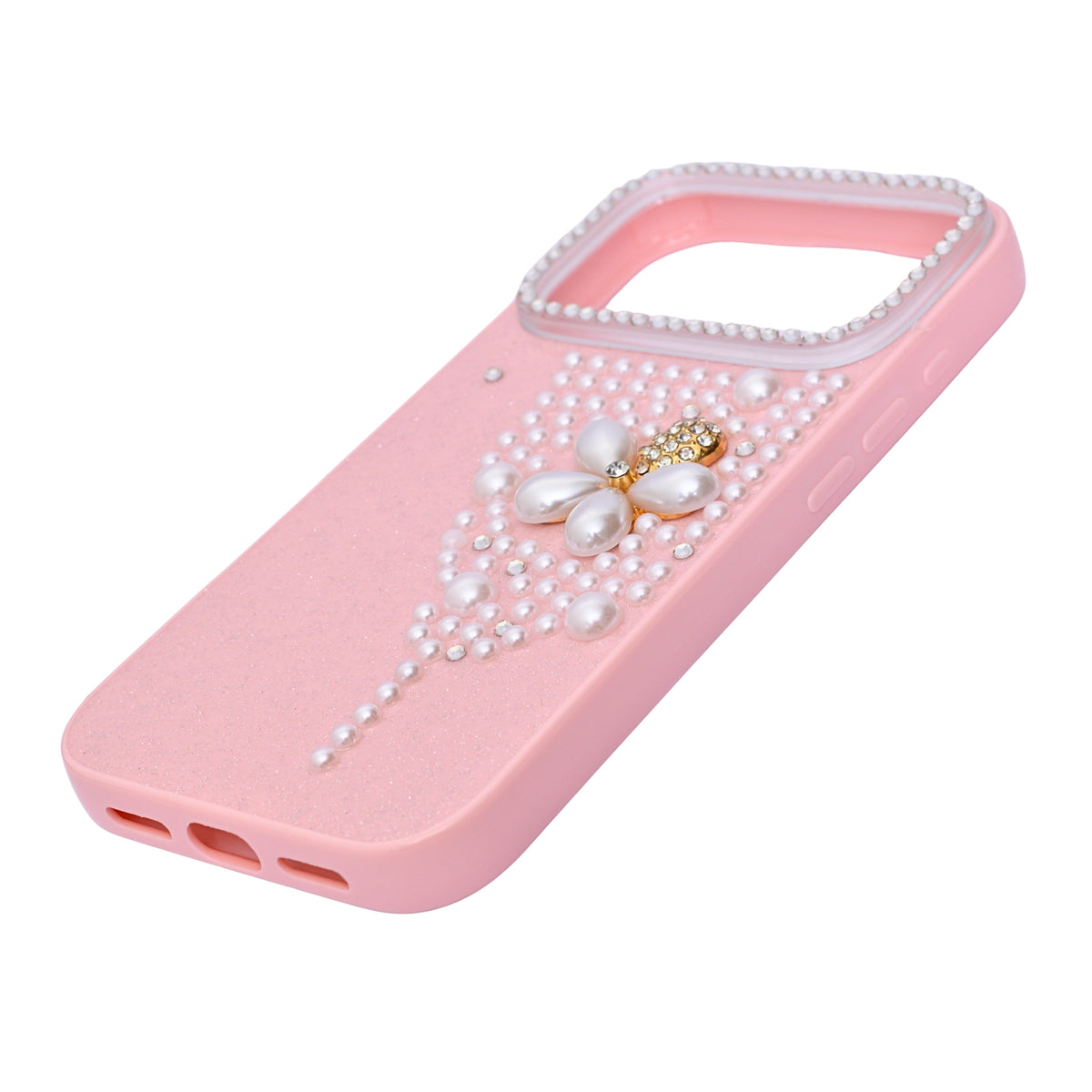 Luxury Glitter Finish with 3D Pearl Flower Design Phone Case for iPhone 17 Pro Max