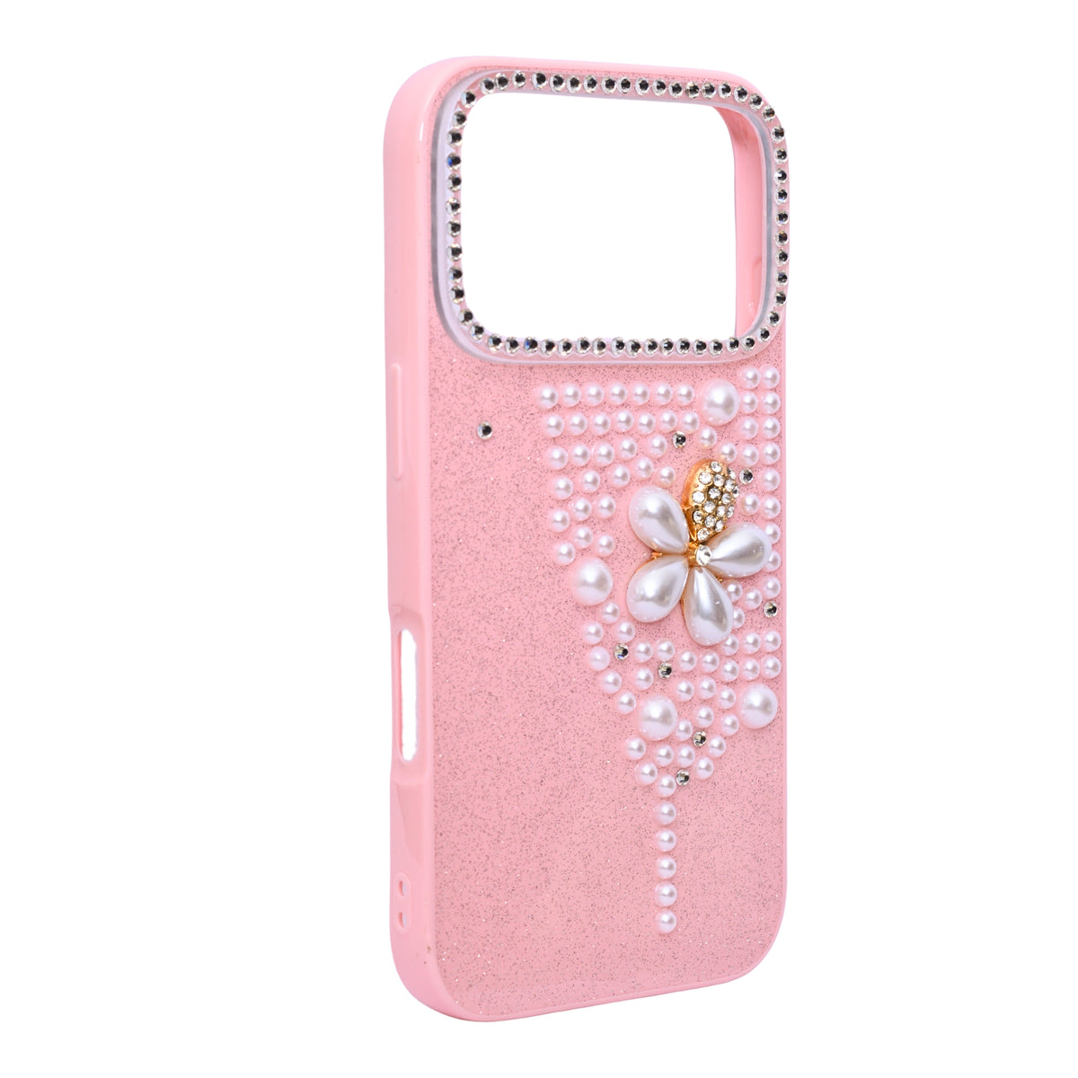Luxury Glitter Finish with 3D Pearl Flower Design Phone Case for iPhone 17 Pro Max