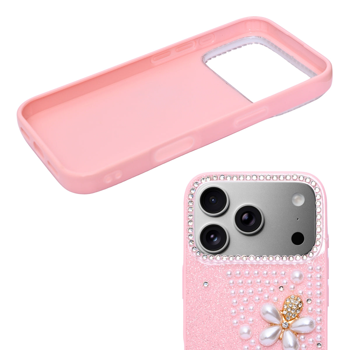 Luxury Glitter Finish with 3D Pearl Flower Design Phone Case for iPhone 17 Pro