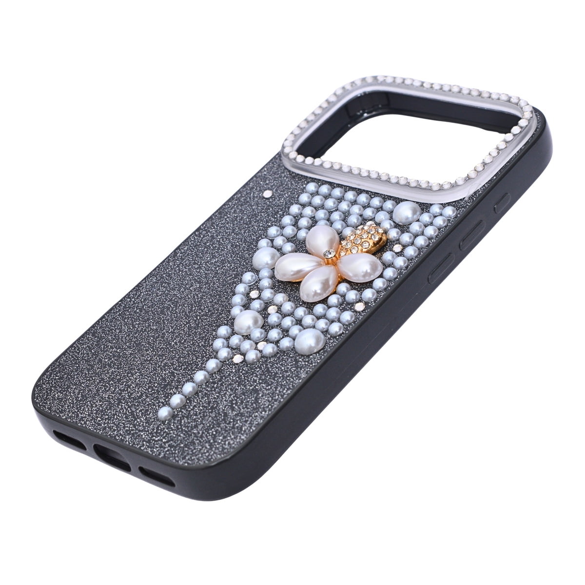 Luxury Glitter Finish with 3D Pearl Flower Design Phone Case for iPhone 17 Pro