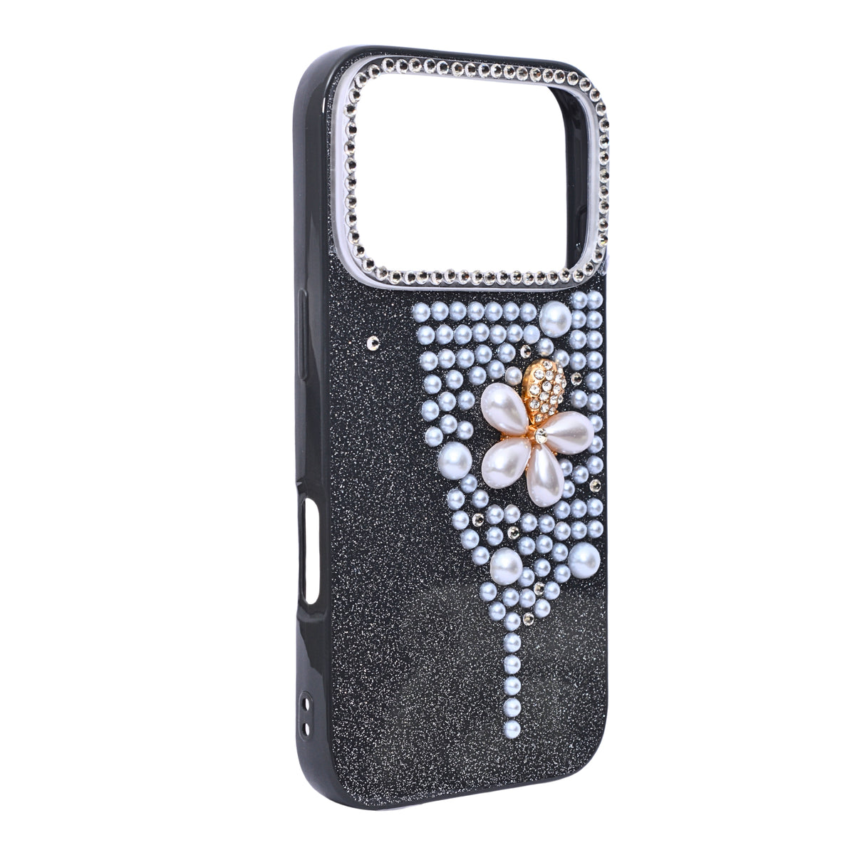 Luxury Glitter Finish with 3D Pearl Flower Design Phone Case for iPhone 17 Pro