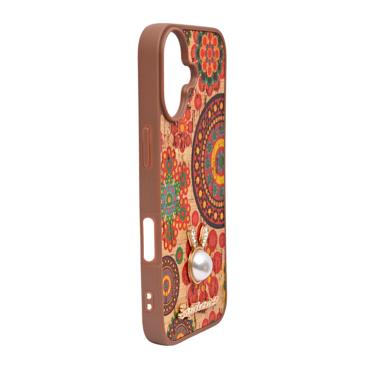Bohemian Ethnic Print Cork Texture with Pearl Detail Phone Case for iPhone 17