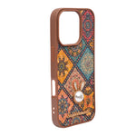 Bohemian Ethnic Print Cork Texture with Pearl Detail Phone Case for iPhone 16 Pro