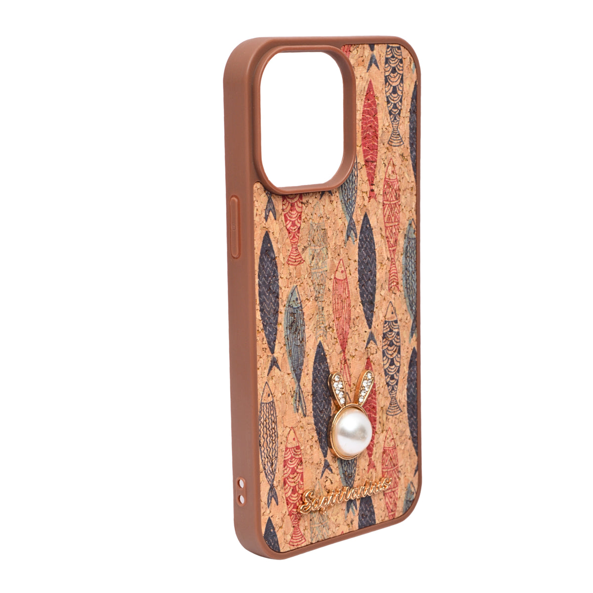 Bohemian Ethnic Print Cork Texture with Pearl Detail Phone Case for iPhone 14 Pro Max