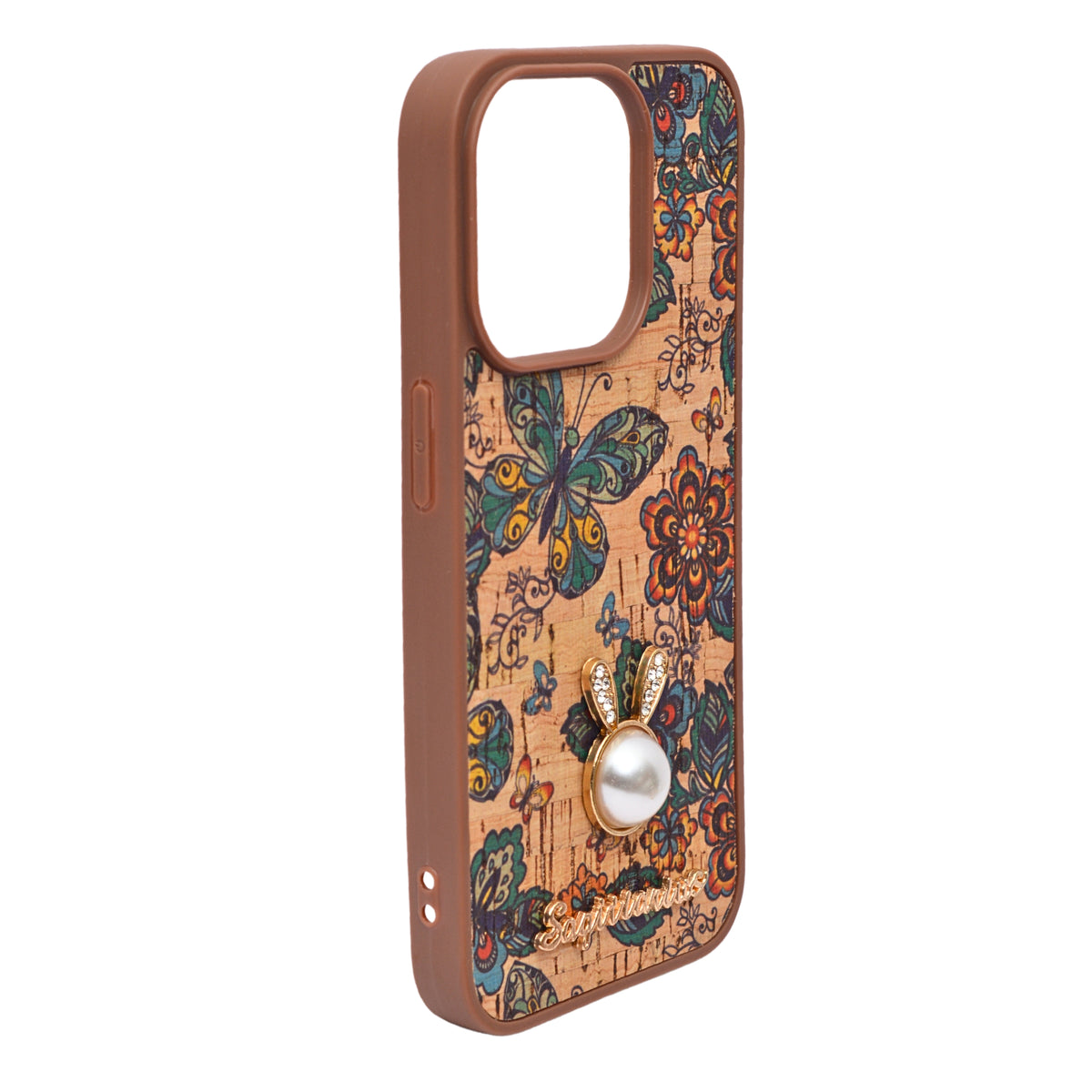 Bohemian Ethnic Print Cork Texture with Pearl Detail Phone Case for iPhone 15 Pro
