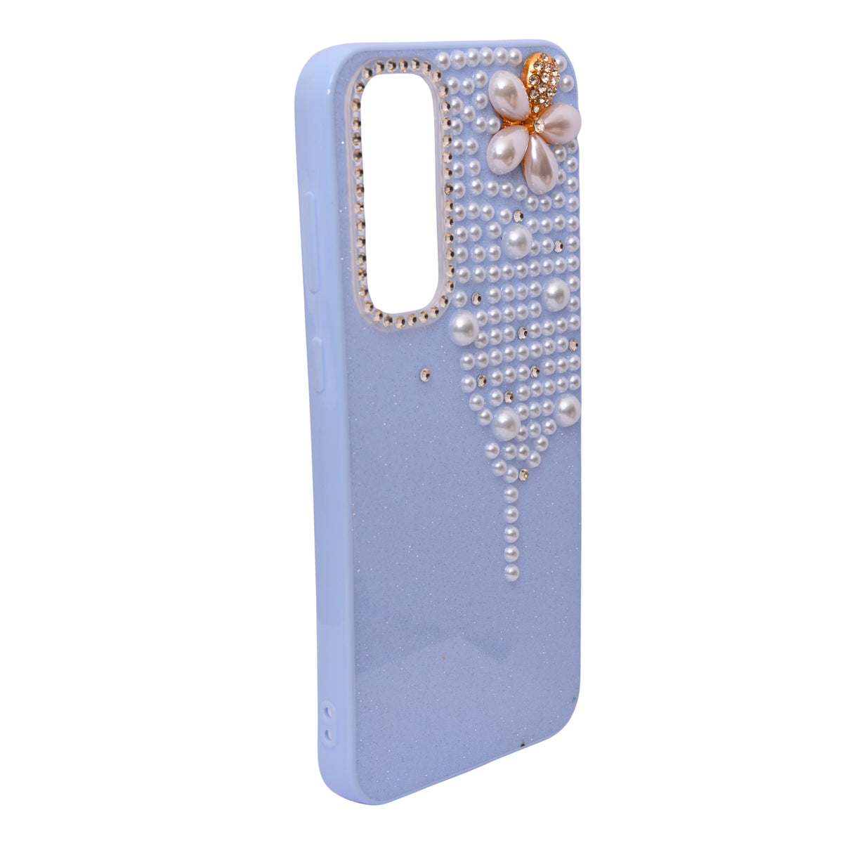 Luxury Glitter Finish with 3D Pearl Flower Design Phone Case for Samsung S23fe