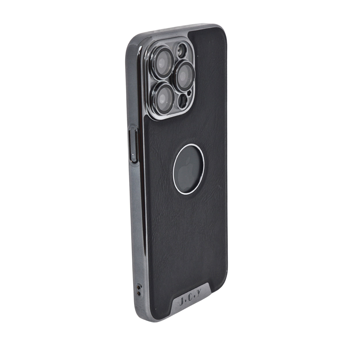 Luxury Vegan Leather with Logo Cutout Phone Case for iPhone 15 Pro Max