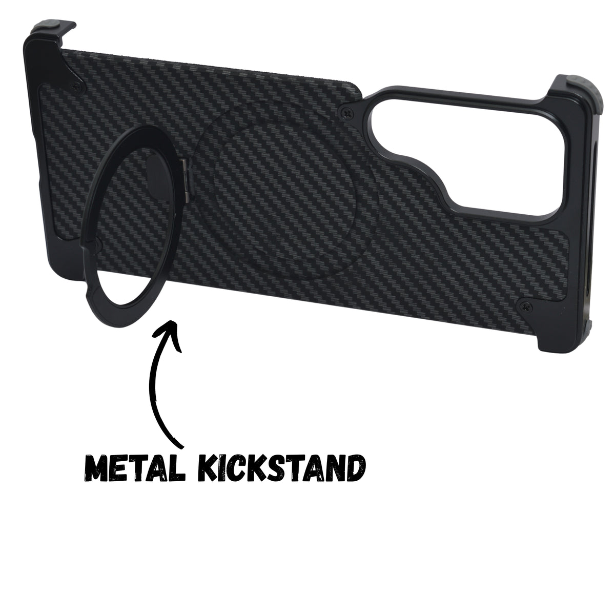 Premium Carbon Fiber Metal Edge & Kickstand Phone Case for Samsung S25 Ultra