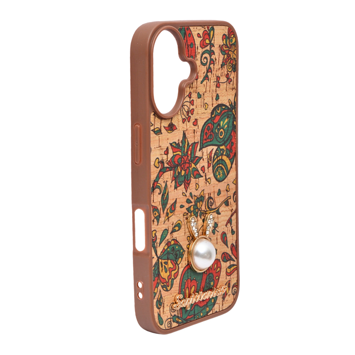 Bohemian Ethnic Print Cork Texture with Pearl Detail Phone Case for iPhone 16