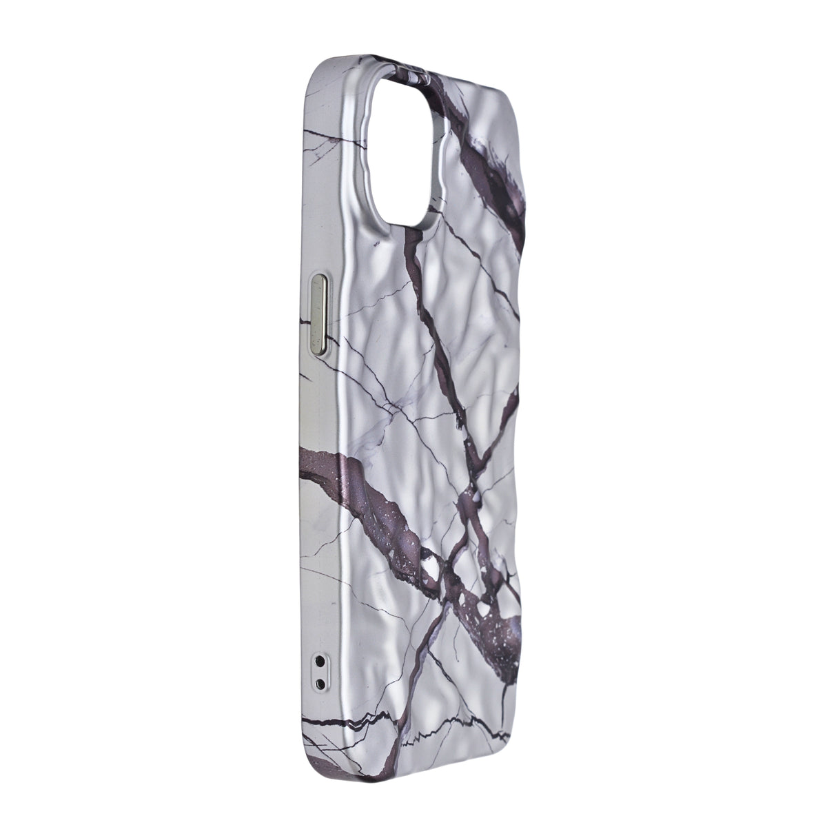 Glossy Silver Chrome with Black Crackle Marble Design Phone Case for iPhone 13 / 14