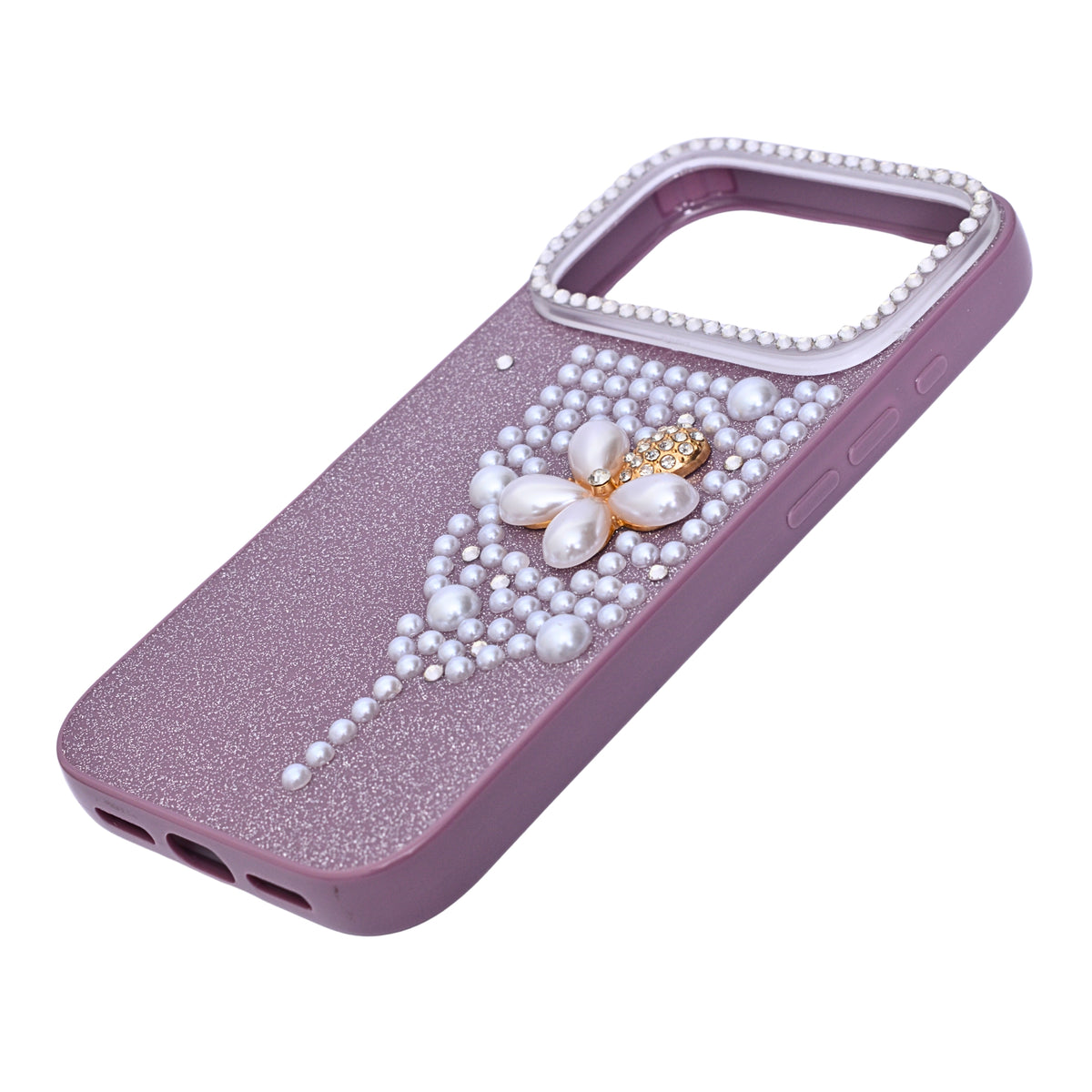 Luxury Glitter Finish with 3D Pearl Flower Design Phone Case for iPhone 17 Pro Max