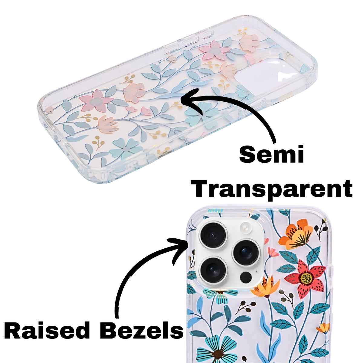 Vibrant Transparent Floral Pattern Phone Case for iPhone 16 Pro Max
