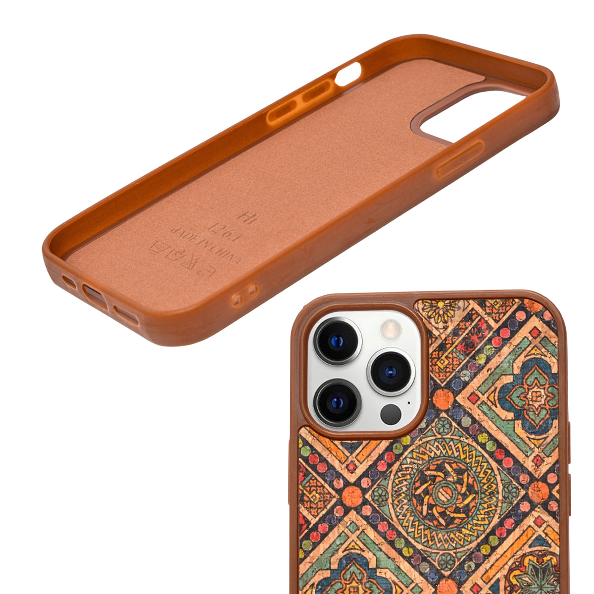 Bohemian Ethnic Print Cork Texture with Pearl Detail Phone Case for iPhone 12 / 12 Pro