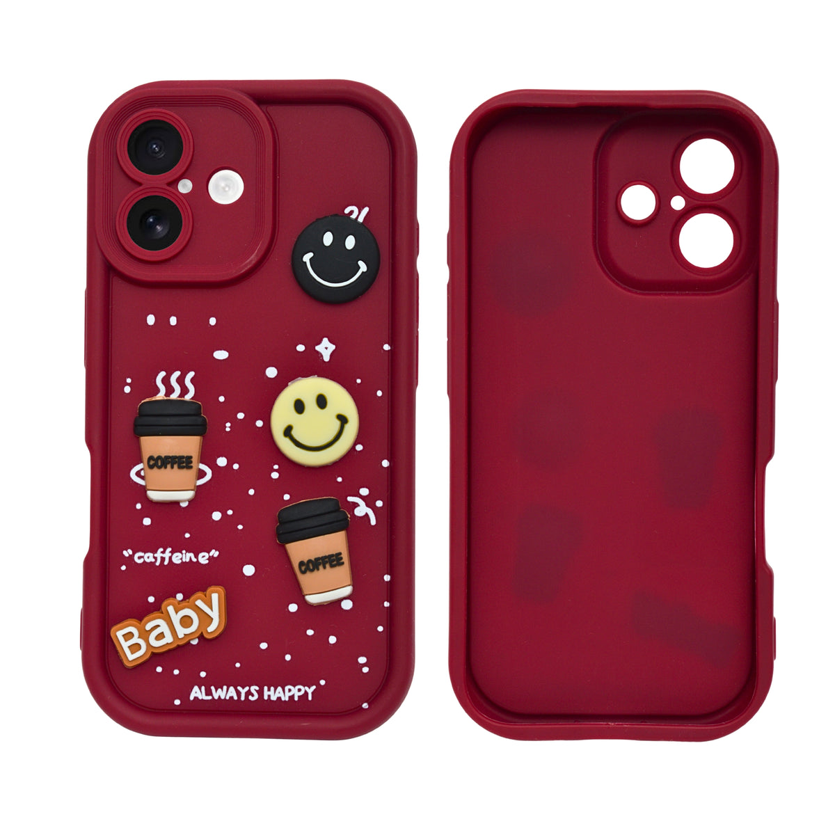 Adorable Coffee Vibe 3D Patch Silicone Phone Case with Cute Bear and Smiley for iPhone 16