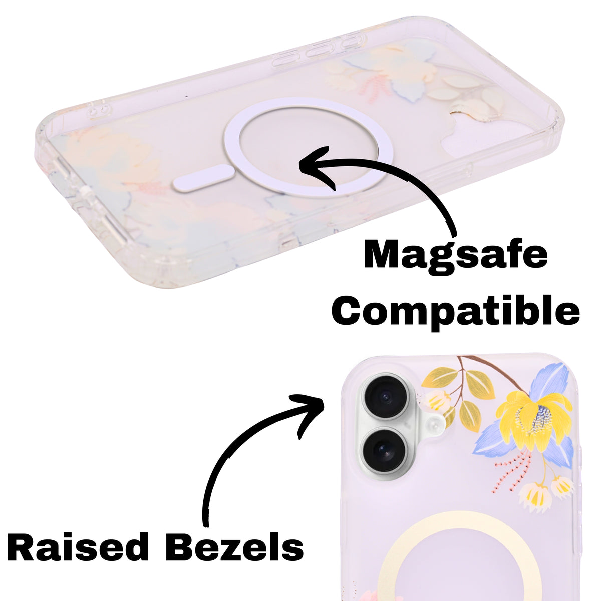 Transparent Floral MagSafe Compatible Phone Case for iPhone 16 Plus