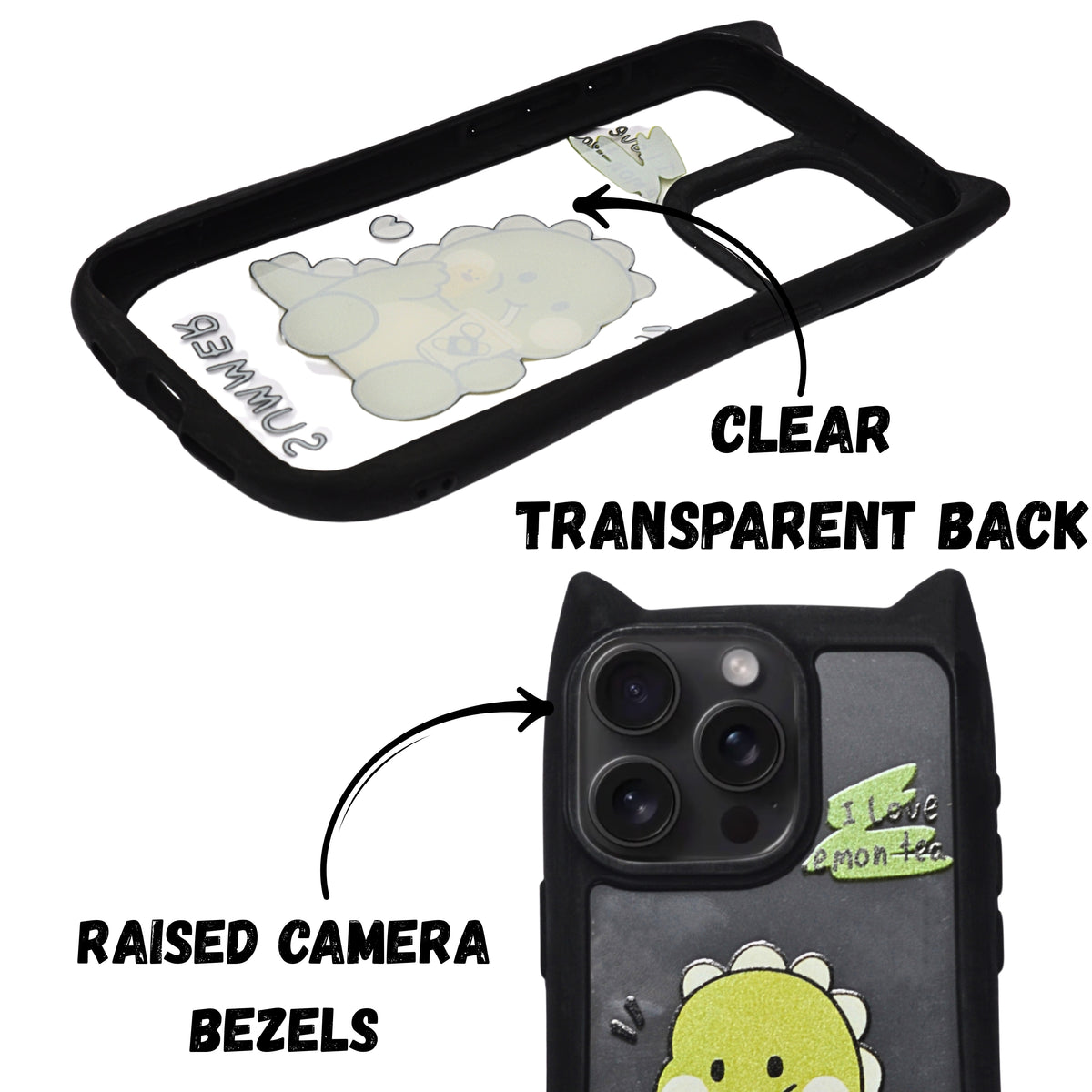 Cute Cartoon Phone Case with Cat Ears For iPhone 15 Pro