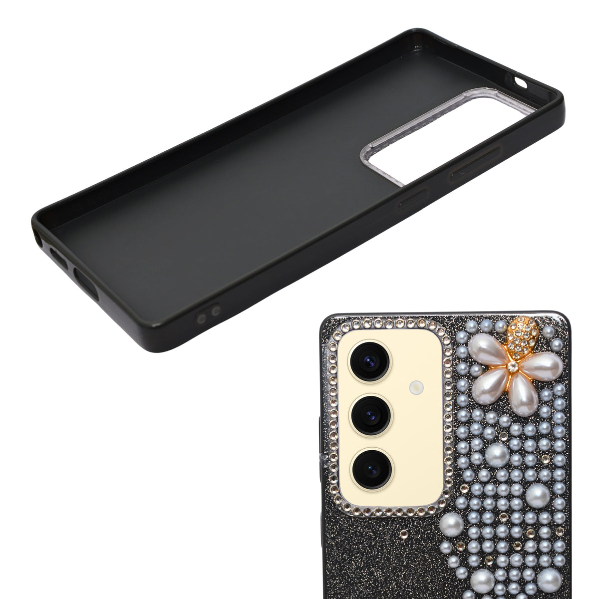 Luxury Glitter Finish with 3D Pearl Flower Design Phone Case for Samsung S24 / S25