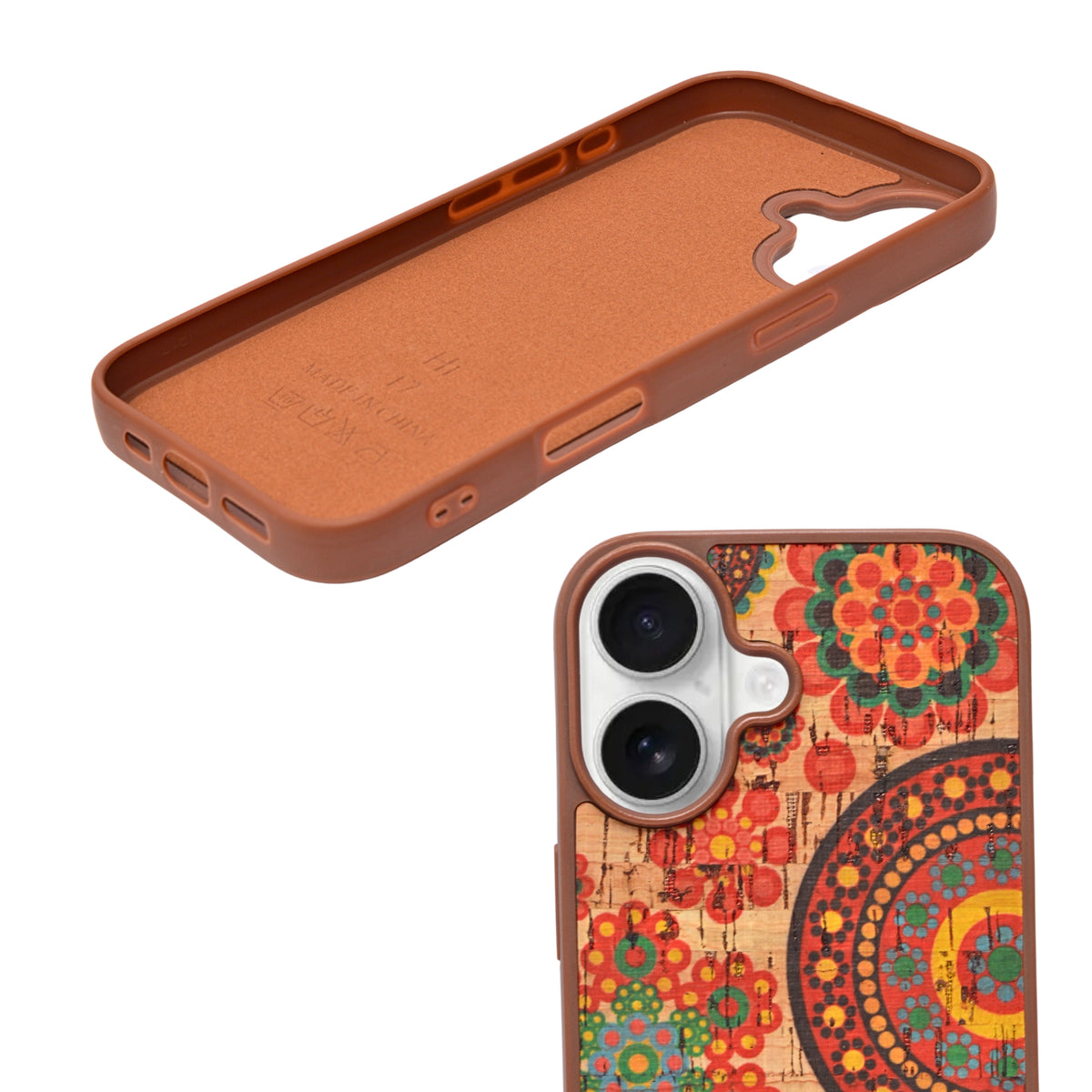 Bohemian Ethnic Print Cork Texture with Pearl Detail Phone Case for iPhone 17