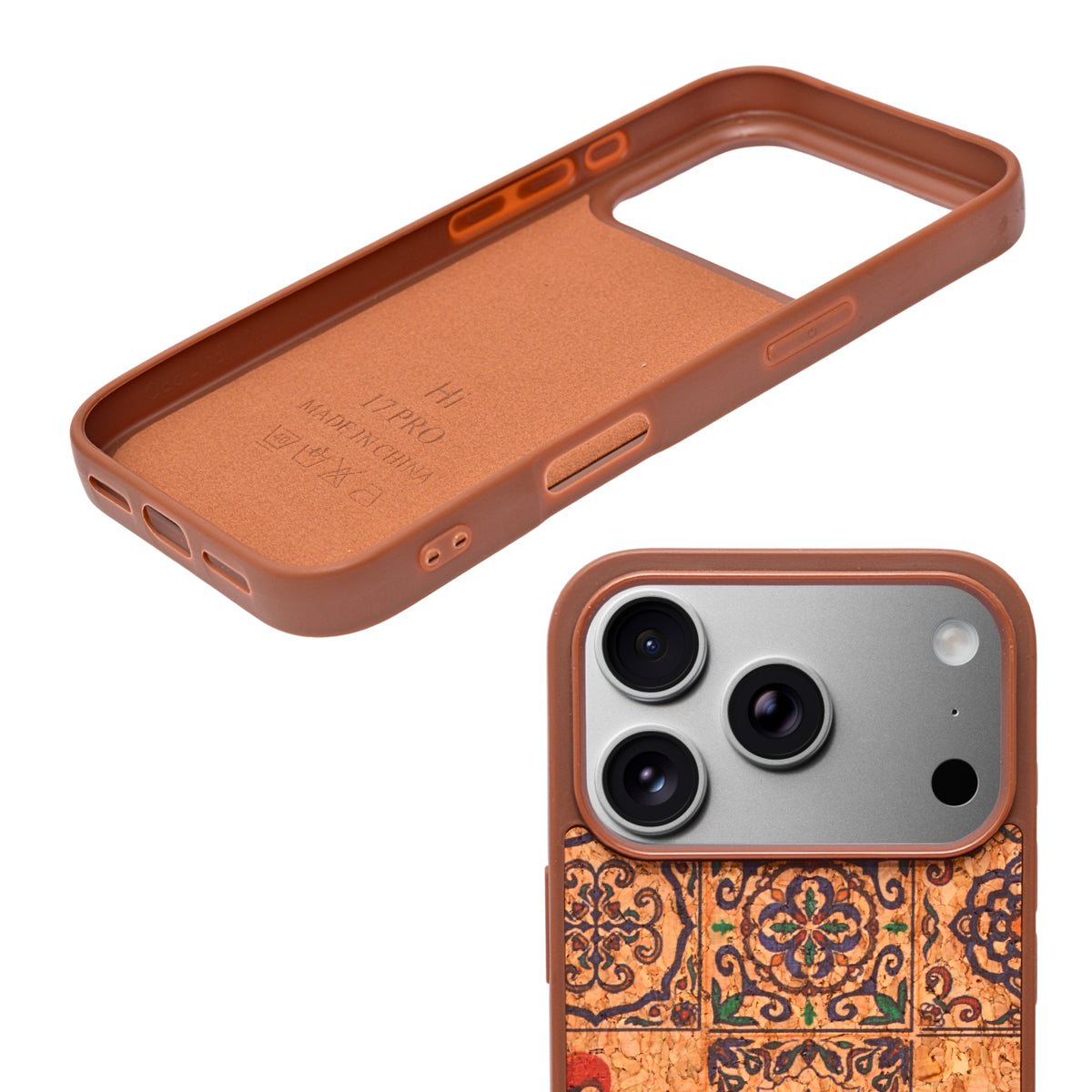 Bohemian Ethnic Print Cork Texture with Pearl Detail Phone Case for iPhone 17 Pro