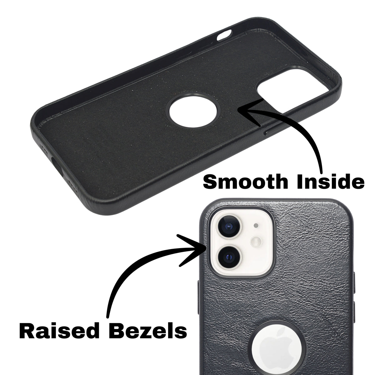 Premium Leather Finish with Metallic Logo Ring Cutout Phone Case for iPhone 12 /12Pro