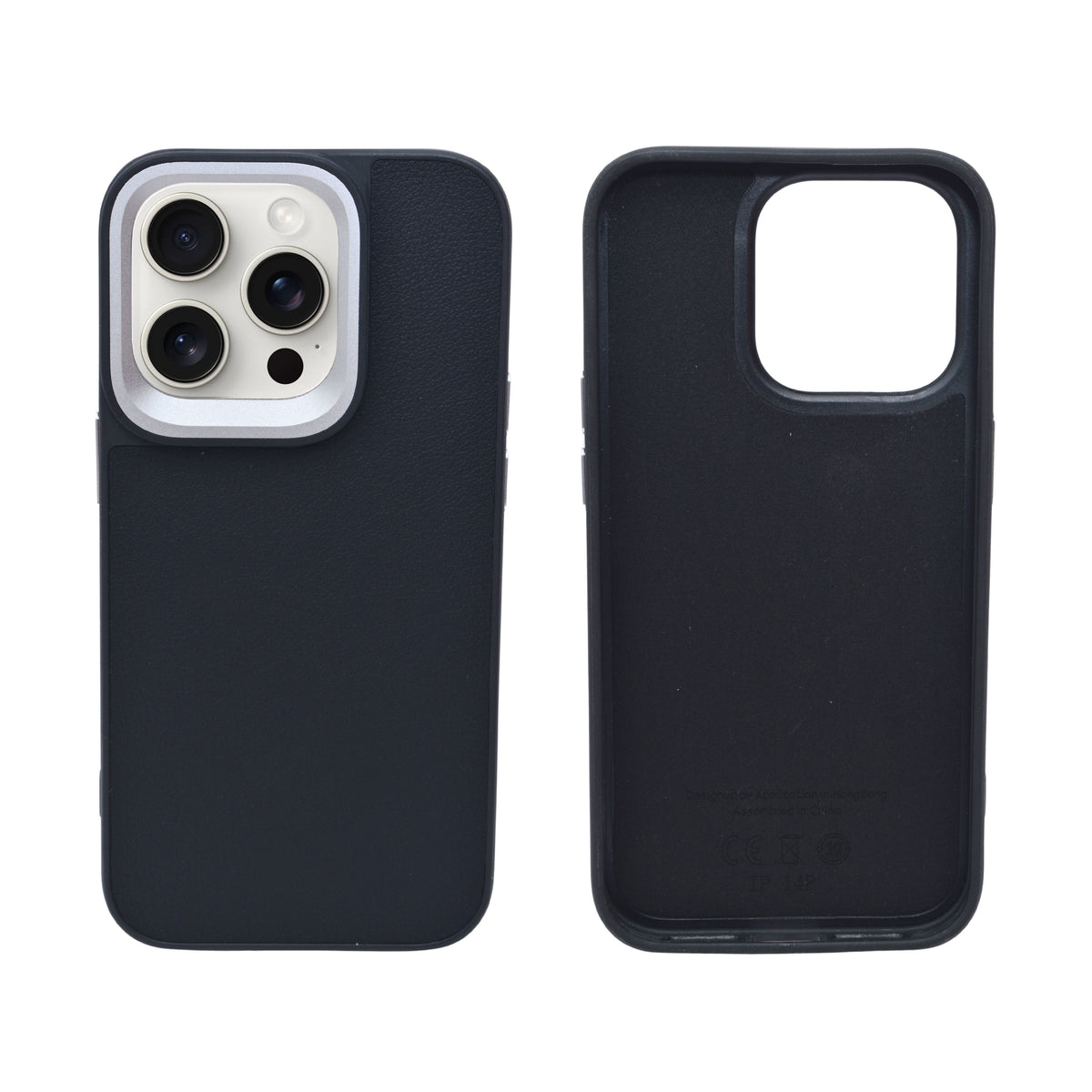 Classic Leather Textured with Metal Camera Ring Phone Case For iPhone 14 Pro