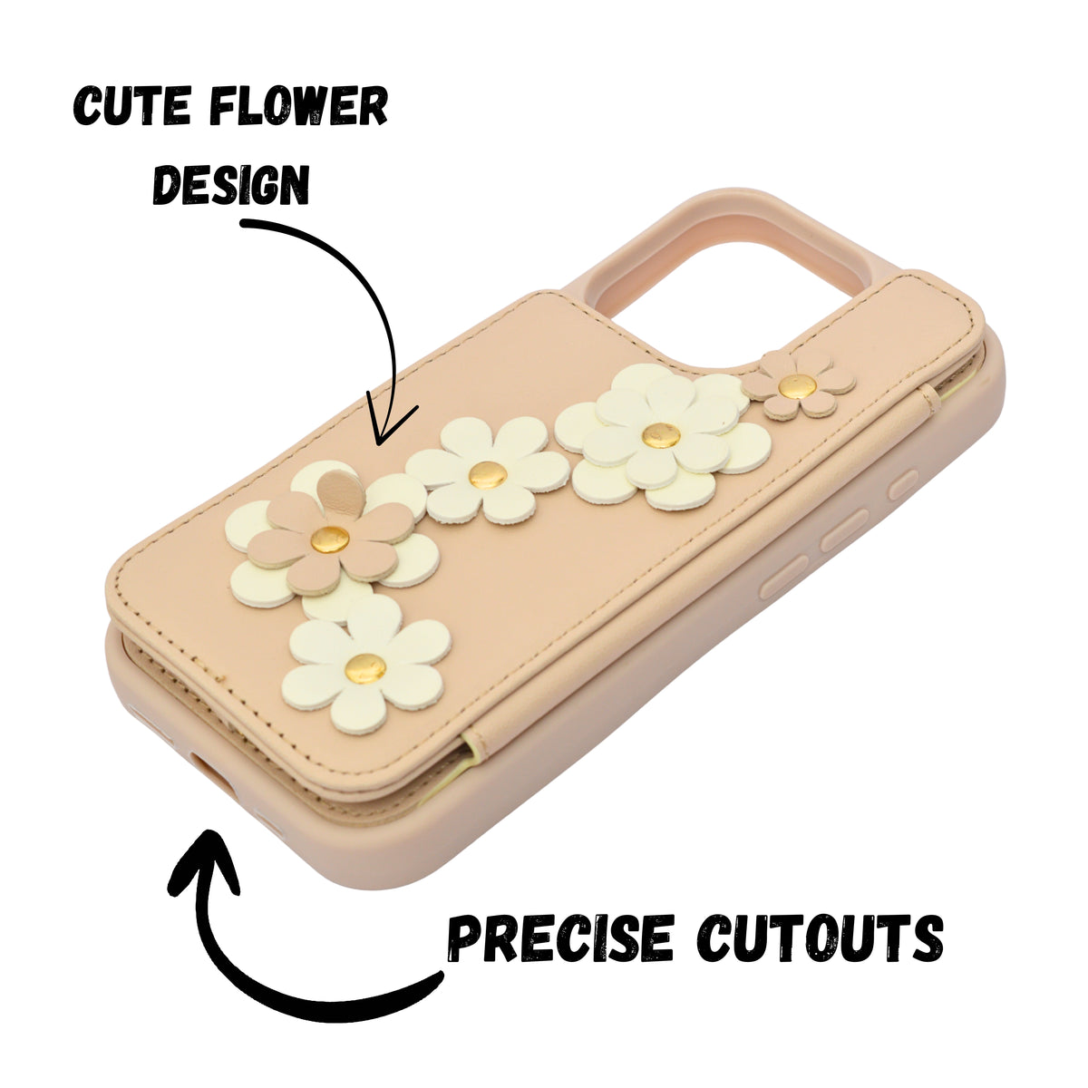 3D Flower Wallet Flip with Card Holder & Detachable Sling Phone Case for iPhone 16 Pro