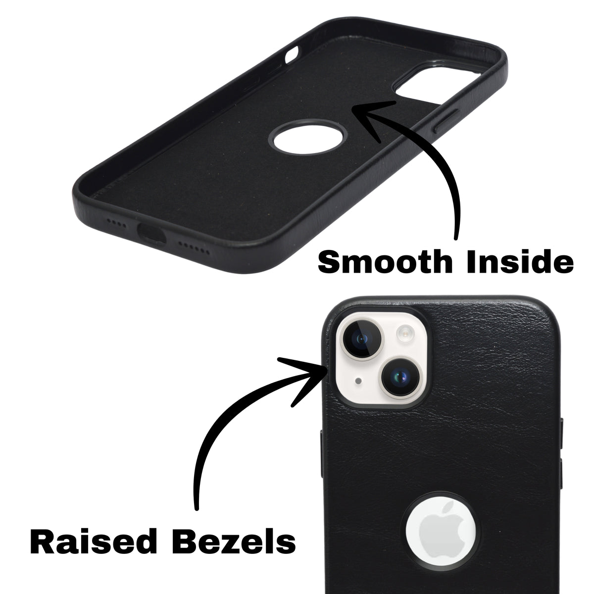 Premium Leather Finish with Metallic Logo Ring Cutout Phone Case for iPhone 14Plus/15Plus