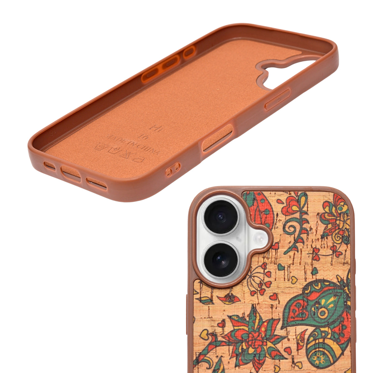 Bohemian Ethnic Print Cork Texture with Pearl Detail Phone Case for iPhone 16