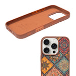 Bohemian Ethnic Print Cork Texture with Pearl Detail Phone Case for iPhone 16 Pro