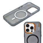 Frosted Futuristic Tech Design with Orange Accents Phone Case for iPhone 15 Pro