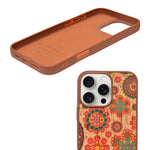 Bohemian Ethnic Print Cork Texture with Pearl Detail Phone Case for iPhone 16 Pro Max