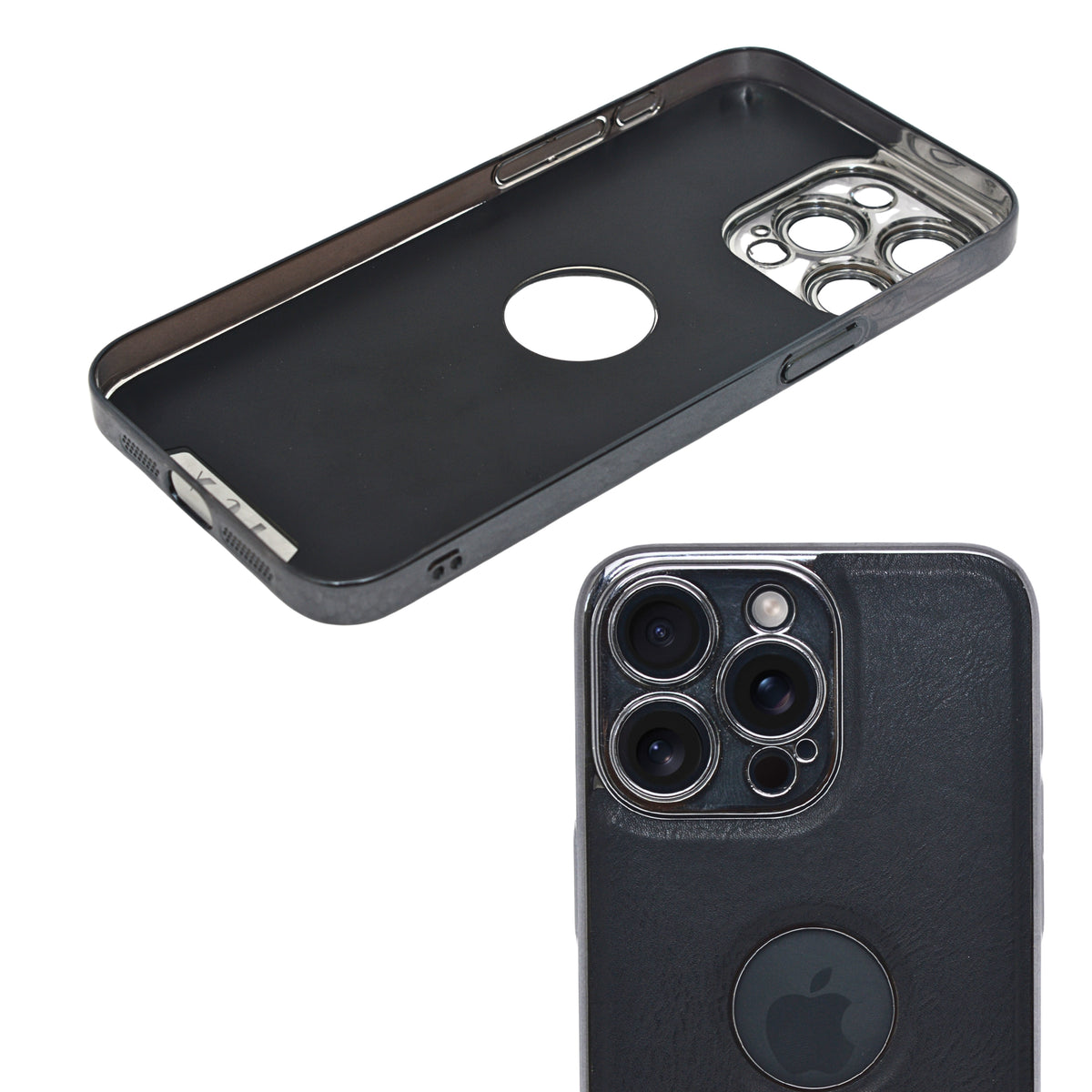 Luxury Vegan Leather with Logo Cutout Phone Case for iPhone 15 Pro Max