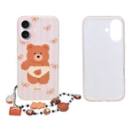 Cute Teddy Bear Soft Phone Case with Beaded Charm for iPhone 16