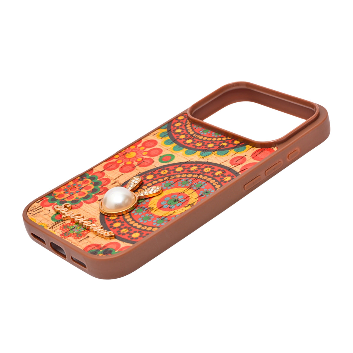 Bohemian Ethnic Print Cork Texture with Pearl Detail Phone Case for iPhone 17 Pro